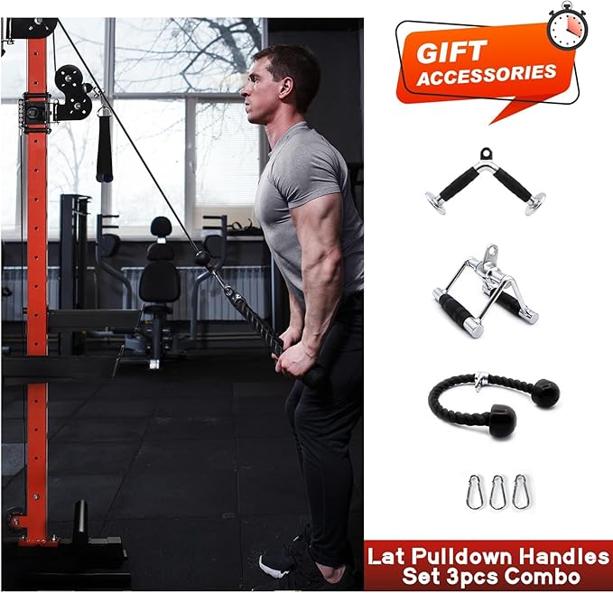 RitFit Upgraded PPC-P3 Power Cage, 3-in-1 Home Gym with Aluminum Pulley System, 1200LBS Capacity, Includes LAT Pulldown, Landmine, J-Hooks & 20+ Attachments, Fits Compact Spaces Black Red