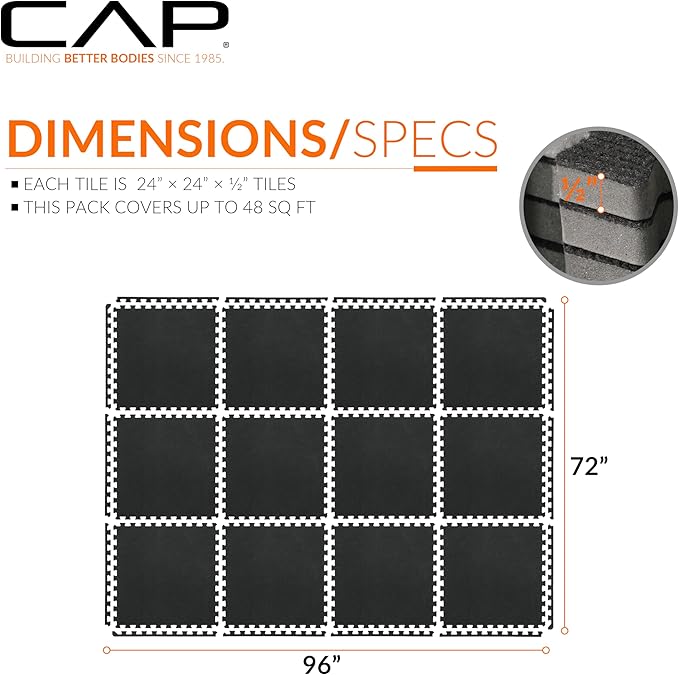 CAP Barbell Interlocking EVA Foam Carpet Puzzle Mat Floor Tiles - 24" x 24" x 1/2" | Multiple Color Options