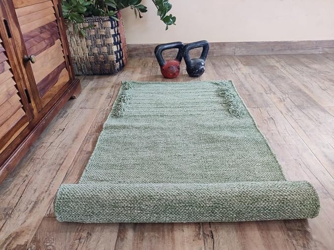 Indian Handmade100 % Organic Anti Skid Multi Colour Cotton Yoga Mat - Eco-Friendly Hand-Woven Rug - Non-Slip & Thick (24”x72”x5mm) for Hot yoga & Everyday Fitness at Home - Comfortable & Foldable Extra-Long Mat