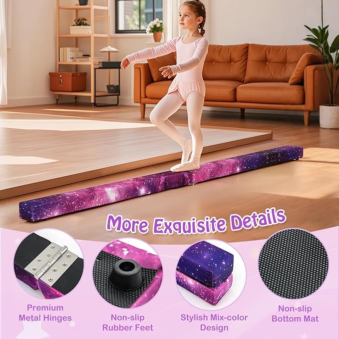 Giantex 7FT/8FT/9FT Balance Beam, Folding Gymnastics Beam w/Carry Handles, Floor Foam Gymnastics Equipment for Kids, Non Slip Rubber Base for Exercise, Practice & Professional Home Training
