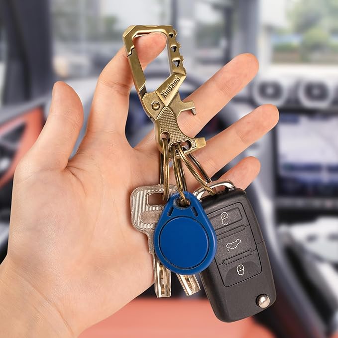 Heavy duty metal keychains, Carabiner Clip Keychain with Bottle Opener, 3 Key Rings for Car Keys, Family Present for Men and Women(Bronze-2pcs)