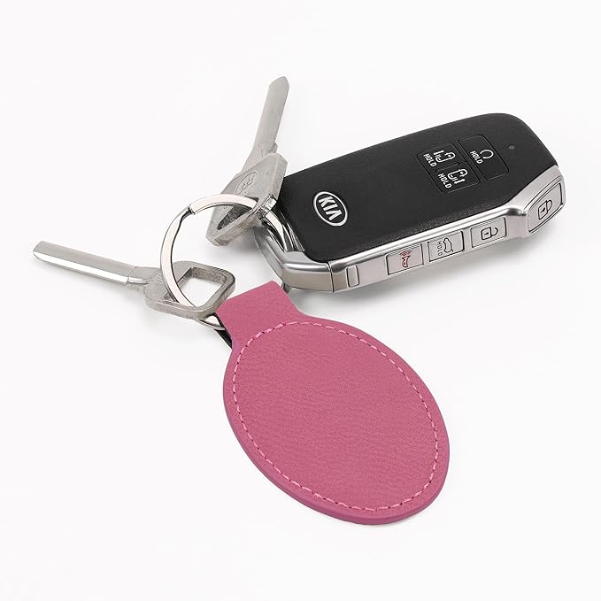 LaserGram Oval Keychain, Quad, Personalized Engraving Included (Pink)