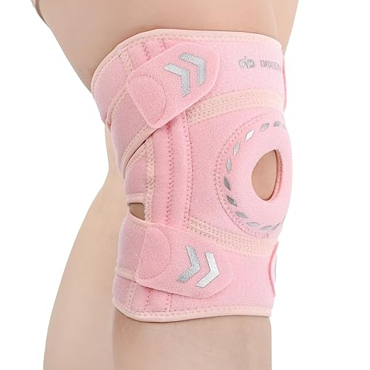 Knee Support Brace for Women Men, Adjustable Knee Compression Sleeve Brace Patellar Pad Tendon - Arthritis Pain, Meniscus Tear, Injury Recovery, Running, Workout, Neoprene Knee Braces with Stabilizers and Open Patella, Pink