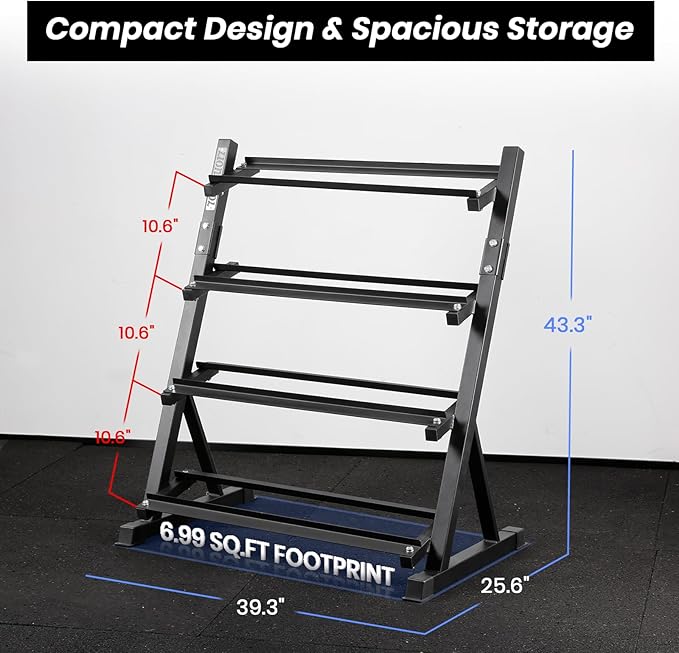 LIONSCOOL Adjustable Dumbbell Rack Stand, 4-Tier Heavy Duty Weight Storage Dumbbell Rack for Dumbbells & Kettlebells, Compact Space-Saving Organizer Stand for Home Gym, 1000+ LB Capacity