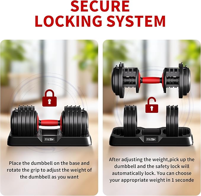 25/55LB Adjustable Dumbbell Set,10 in 1 Free Weights Dumbbell with Anti-Slip Texture Handle,1 Sec Speed Adjustment Men/Women Gym and Home Strength Training Equipment.