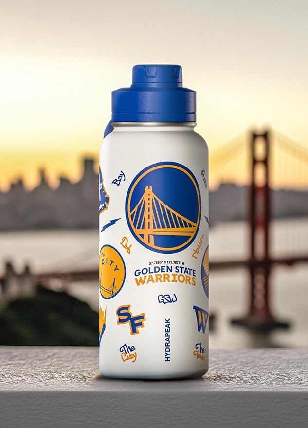 Hydrapeak x NBA Officially Licensed Golden State Warriors 32oz Active Water Bottle Chug Lid Stainless Steel Reusable Double Wall Celebrating The City Of San Francisco