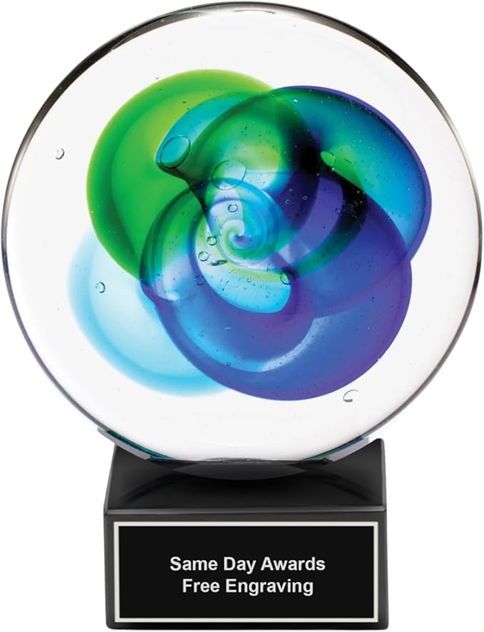 Hand-Blown Art Glass Award – Custom Engraved Elegant Award for Corporate, Sports Retirement Volunteer Recognition Leadership Personal Milestones Employee Gifts