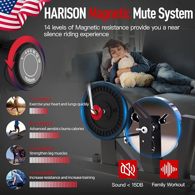 HARISON Pro Recumbent Exercise Bike 400 lbs Capacity, Semi-Commerical Magnetic Recumbent bike for Adult and Seniors, Recumbent Stationary bike for Home with Smart Bluetooth App, 2 in 1 LCD Monitor and Tablet Holder