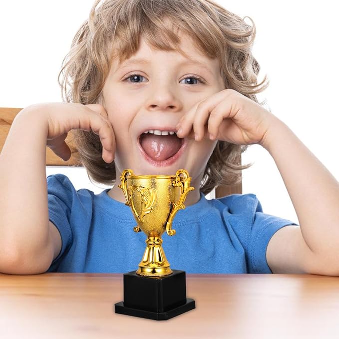 NOLITOY Small Gold Trophies for Kids, 5.6 Inch Plastic Soccer Trophy Cup for Sports Tournament, Party Favors, Competition, Recognition, Achievement, Awards or Prizes