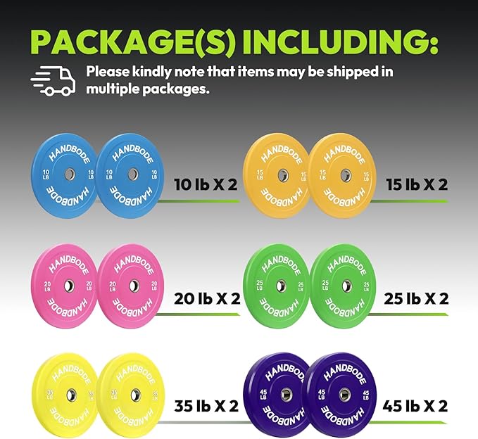 2-Inch Weight Plates High Bounce, Olympic Bumper Plate Set 45/100/160/190/260/300lb, Colored Weight Plates Set for Home Gym, Barbell Weights Rubber Strength Training Plate for Weight Lifting