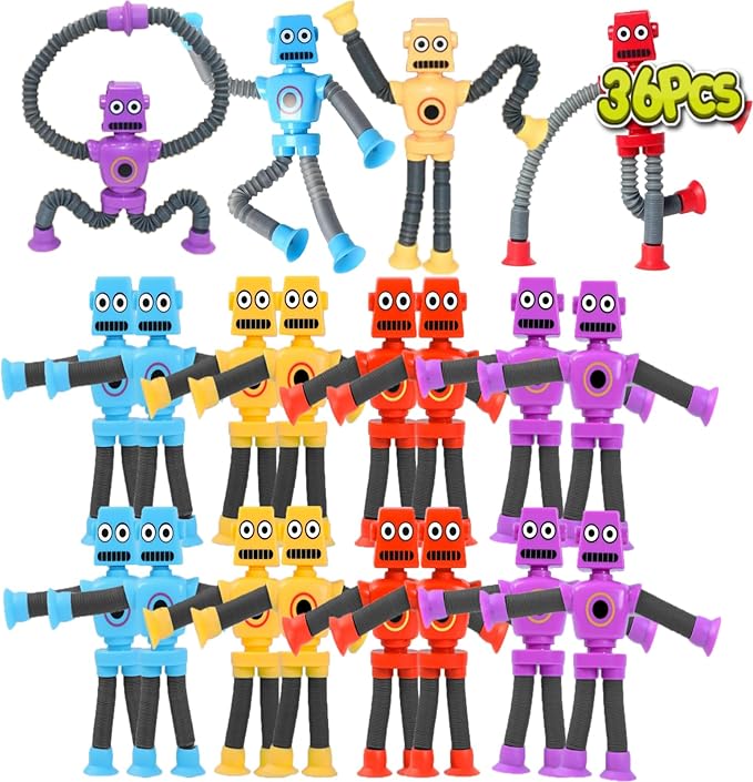 36PCS Telescopic Suction Cup Robot Toy,pop Tubes,Toys for Kids,Toddler Travel Toys,Toddler Sensory Toys,figette Toys,Fidget Toys for Kids,Treasure Box prizes,Small Toys for Kids prizes