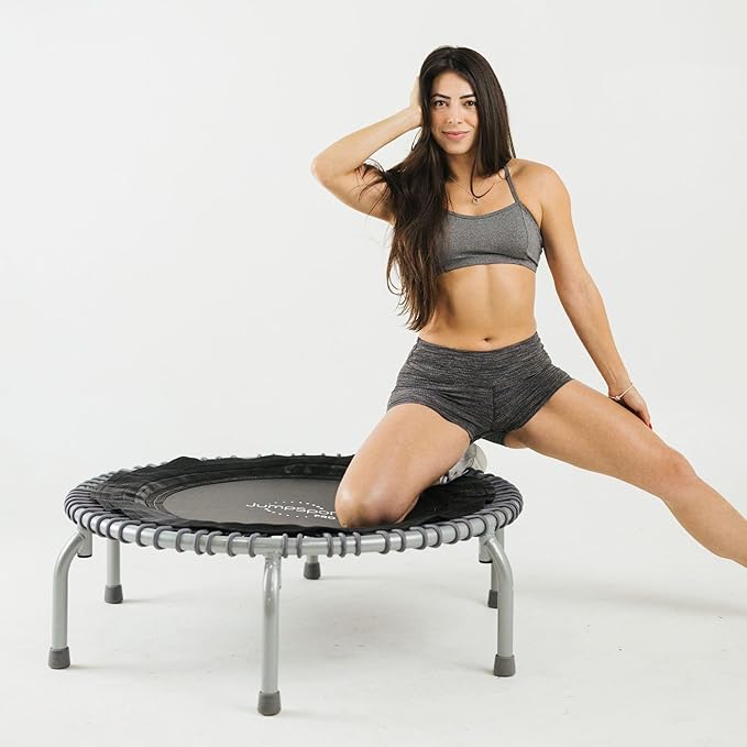 JumpSport 350 PRO Fitness Trampoline, Cardio Workout, No-Tip Arched Legs Home Gym Equipment, Adjustable Bungees & 60 Day Trial Video