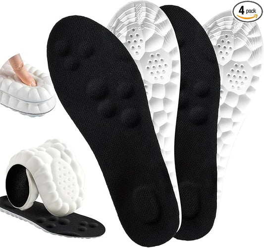 4D Cloud Insoles for Men Women, Cloud Soles Memory Foam Insoles, Massage Cushion Insoles for Foot & Joint Support, Comfort Breathable - 2 Pairs (Black, Men 9-10/ Women 11-12)