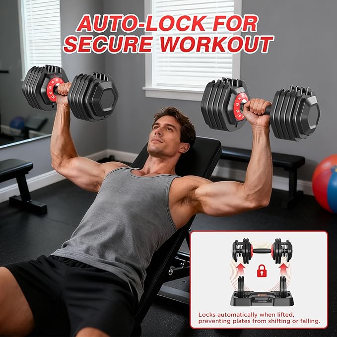 Adjustable Dumbbells Set of 2, Durable Weights Dumbbells Set, 10 in 1/15 in1 Weights Set with Anti-Slip Grip, Fast Adjust Gym Equipment Space Saving for Home Strength Training