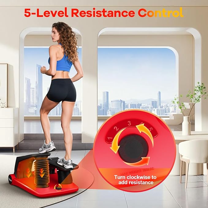 Air Compression Resistance Stepper – Adjustable Mini Stair Climber for Home Cardio Workout, Portable Stepper Machine with LCD Display, 5-Level Adjustable Resistance, Non-Slip Pedals - Batt. not incl.