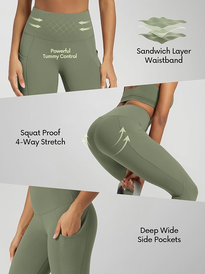 ODODOS Women's High Waisted Yoga Leggings with Pockets, Tummy Control Non See Through Workout Athletic Running Yoga Pants