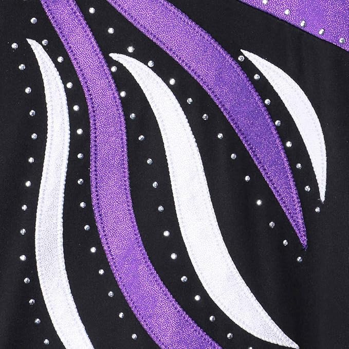 BAOHULU Leotards for Girls Gymnastics Long Sleeve Embroidery Shiny Black Diamond Dance Clothes