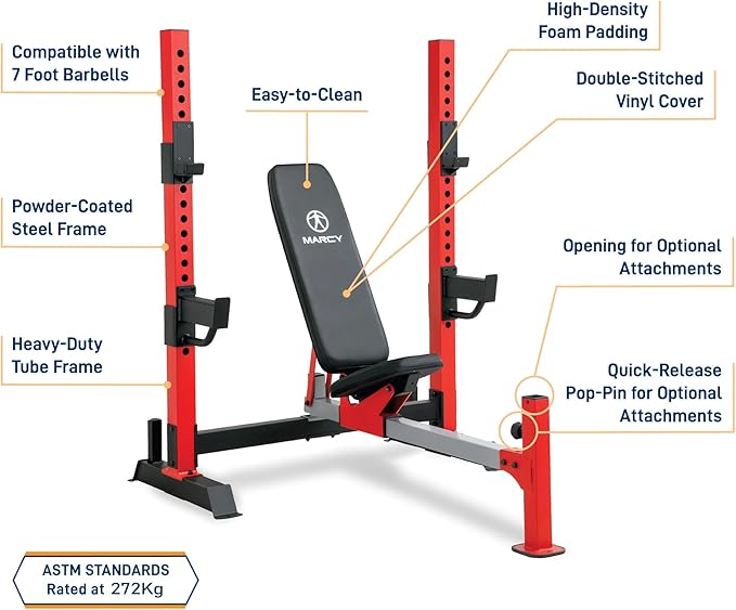 Marcy Standard & Olympic Adjustable Weight Benches and Accessories - Build You Own Home Gym with Optional Attachments Available: Lat Tower, Leg Developer, and Arm Curl for Full Body Exercise and Strength Training