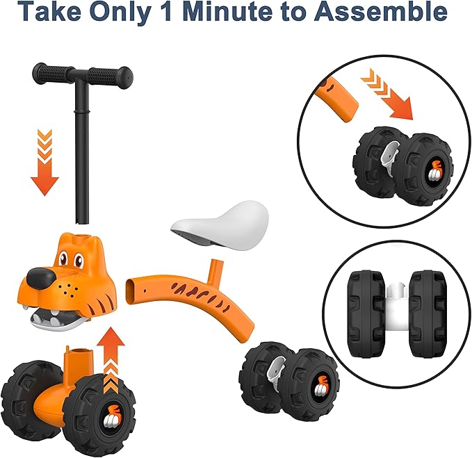 YGJT Baby Balance Bike for 1 Year Old Boy and Girl, Indoor Outdoor Non-Pedal Baby Walker Toys for 10-36 Months Toddlers, Silent Wheels, 1st Birthday Gift, Kids First Bike Tiger