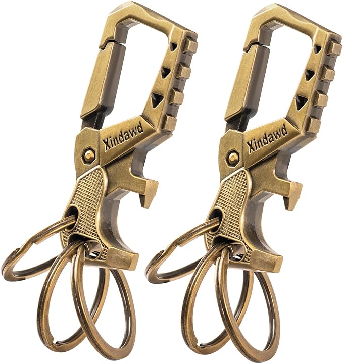 Heavy duty metal keychains, Carabiner Clip Keychain with Bottle Opener, 3 Key Rings for Car Keys, Family Present for Men and Women(Bronze-2pcs)