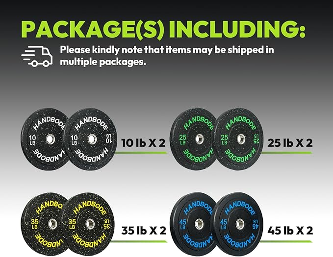 2-Inch Weight Plates High Bounce, Olympic Bumper Plate Set 45/100/160/190/260/300lb, Colored Weight Plates Set for Home Gym, Barbell Weights Rubber Strength Training Plate for Weight Lifting