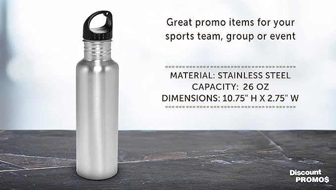 DISCOUNT PROMOS Stainless Steel Water Bottles 26 oz. Set of 10, Bulk Pack - Reusable, Leak Proof, Perfect for Gym, Hiking, Camping, Outdoor Sports - Silver