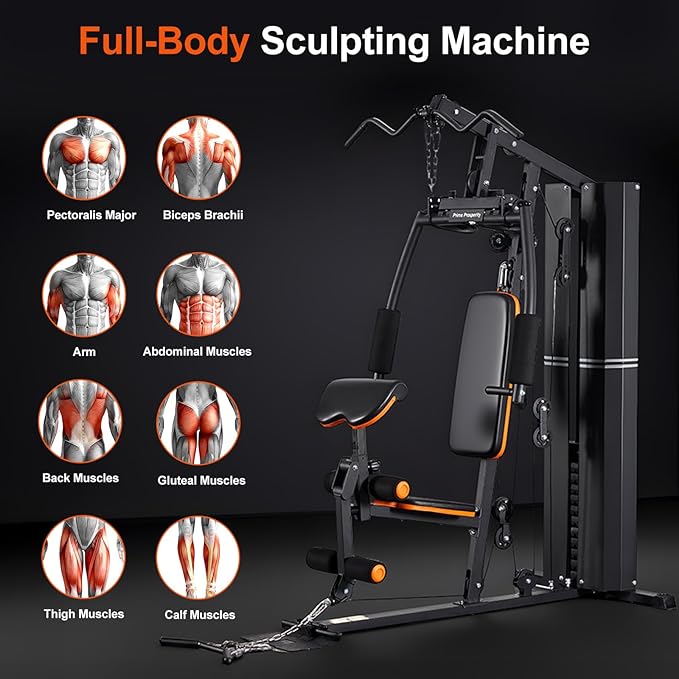 Multifunctional Home Gym Workout Equipment, Full Body Strength Training Machine with Pulley System & Rowing Function — All-in-One Exercise Equipment for Home Fitness