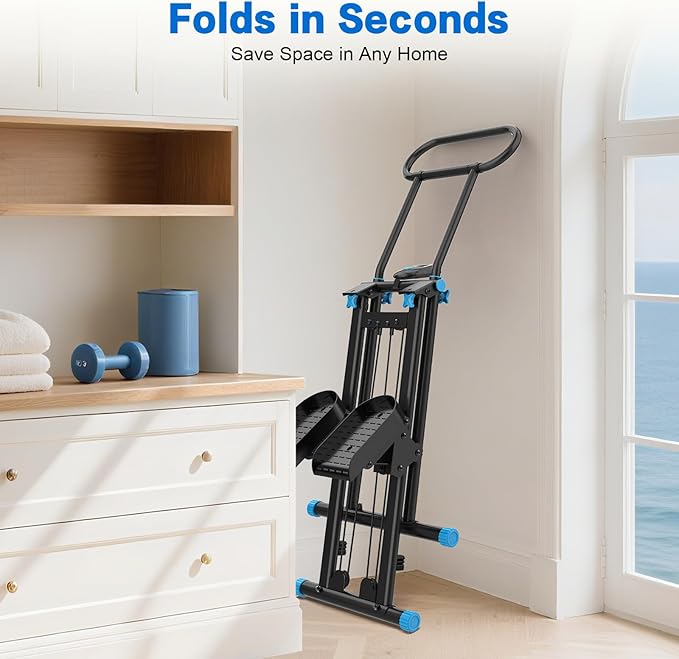 HXD-ERGO Stair Stepper for Home, New Version 6 Adjustable Resistance Vertical Climber Cardio Exercise Machine, Folding Stair Climber for Full Body Workout with Adjustable Handlebar for Women & Men
