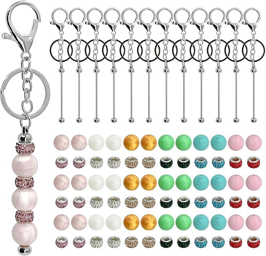 84Pcs Beadable Keychain Set, DIY Making Kit with Metal Key Rings, Silicone Beads and Spacer Beads for Crafts and Personalized Gifts
