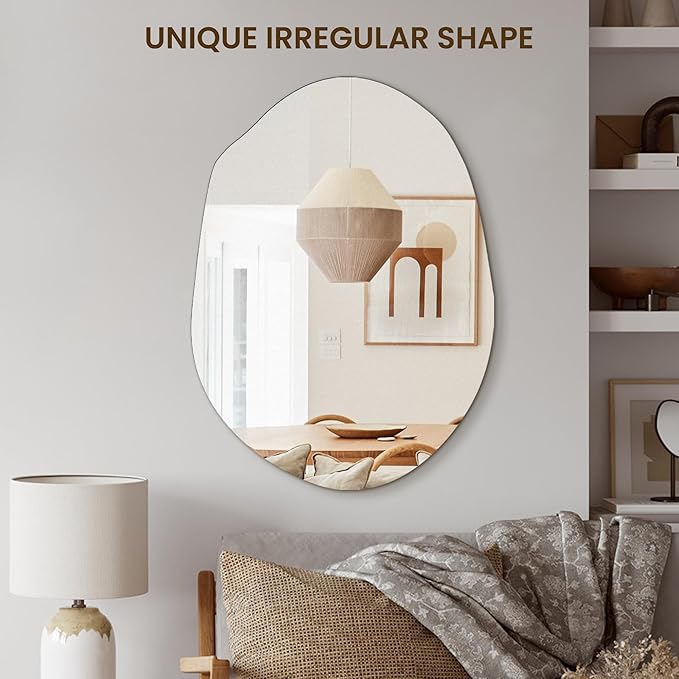 Irregular Asymmetrical Wall Mirror for Living Room Bathroom Entryway, Modern Decorative Mirror Hanging (Hook Style, 24'' x 18'')