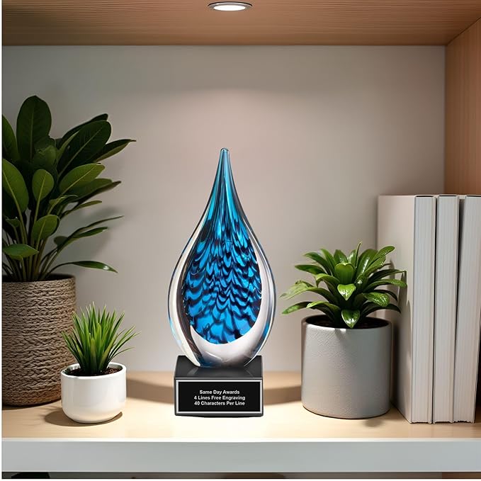 Hand-Blown Art Glass Award – Custom Engraved Elegant Award for Corporate, Sports Retirement Volunteer Recognition Leadership Personal Milestones Employee Gifts