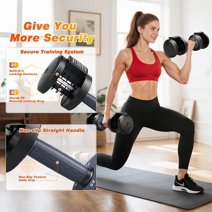 XDDIAS Adjustable Dumbbell Set of 2, 25/55/80LB Dumbbell Set-Fast Adjust Weights Set, 5/10/16 in 1 Free Weights Dumbbells Set with Anti-Slip Metal Handle, Compact Size for Men/Women Home Gym Equipment