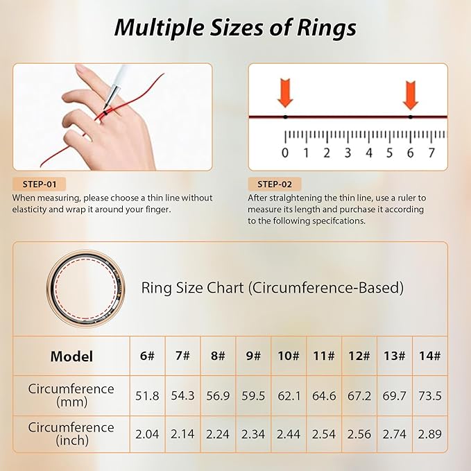 Smart Ring for Women Men Fitness Ring with Heart Rate, Blood Oxygen, Blood Pressure, sleep tracker, Step tracker, IP68 Waterproof health ring for iOS & Android, No Subscription Fee (Rose Gold, 6#)