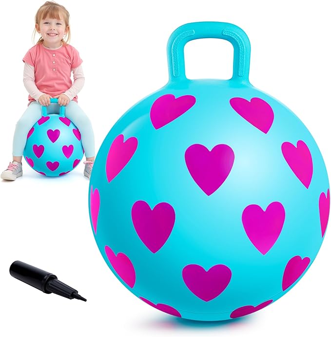 EVERICH TOY Hopper Ball,15In Sit On Bouncy Balls with Handle, Purple Heart Girls Toys for Indoor Outdoor Active Play Toys, Inflatable Christmas Hopping Toy for Girls Boys Gifts 3 4 5 6 7 Yr Old