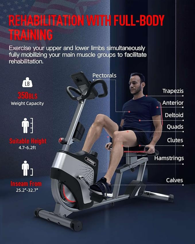 HARISON Pro Recumbent Exercise Bike 400 lbs Capacity, Semi-Commerical Magnetic Recumbent bike for Adult and Seniors, Recumbent Stationary bike for Home with Smart Bluetooth App, 2 in 1 LCD Monitor and Tablet Holder