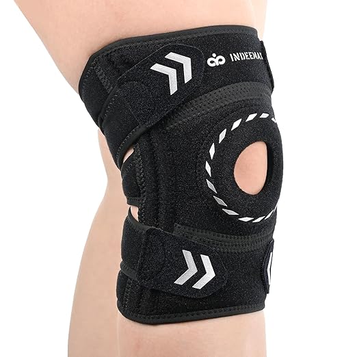 Knee Support Brace for Women Men, Adjustable Knee Compression Sleeve Brace Patellar Pad Tendon - Arthritis Pain, Meniscus Tear, Injury Recovery, Running, Workout, Neoprene Knee Braces with Stabilizers and Open Patella, Black