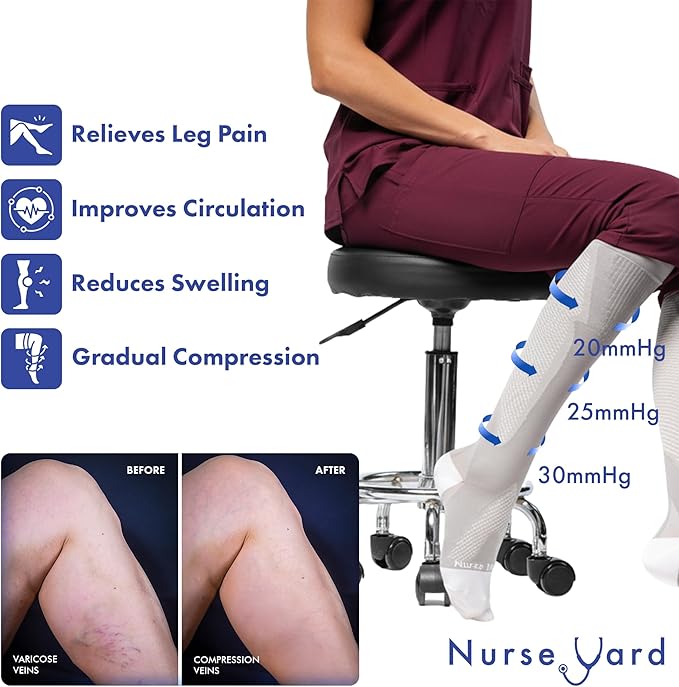 Nurse Yard Compression Socks for Nurses - Women & Men - 20-30mmHg Graduated Compression, Zero-Toe Compression, For Medical Staff, Nursing, Athletic Support Such As Running, Cycling, Hiking - 1 Pair