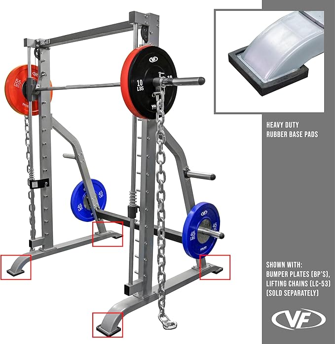 Valor Fitness Smith Machine Multi-Function Power Rack - 500lb Squat Rack or Bench Press Station - 2" Plate Storage Pegs- Attached Sliding Knurled Barbell - Home Gym