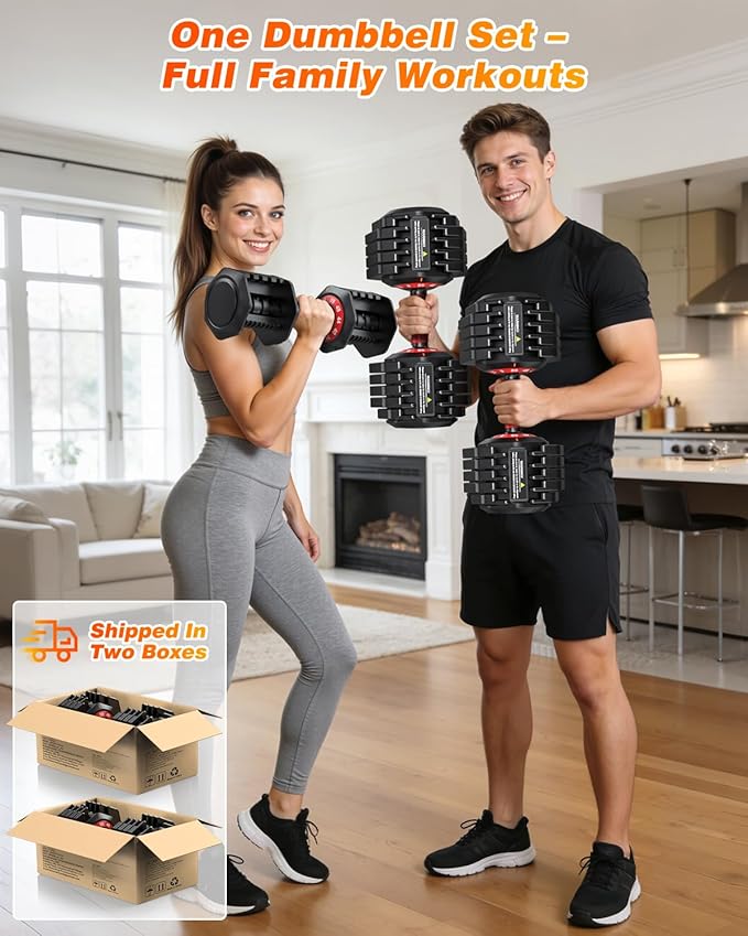 XDDIAS Adjustable Dumbbell Set of 2, 25/55/80LB Dumbbell Set-Fast Adjust Weights Set, 5/10/16 in 1 Free Weights Dumbbells Set with Anti-Slip Metal Handle, Compact Size for Men/Women Home Gym Equipment