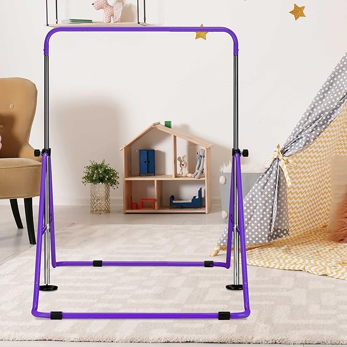 HYD-Parts Gymnastics Bar with Mat, Foldable Gymnastics Horizontal Bar Height Adjustable, Gymnastics Equipment for Kids 3-12 Ages, Children's Gifts