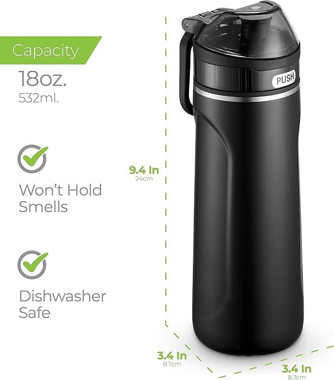 SIPX™ 18 oz Premium Stainless Steel Water Bottle with Straw Lid – Triple Insulated, Leakproof, BPA-Free – Slim, Durable Bottle for School, Gym, Office – Black