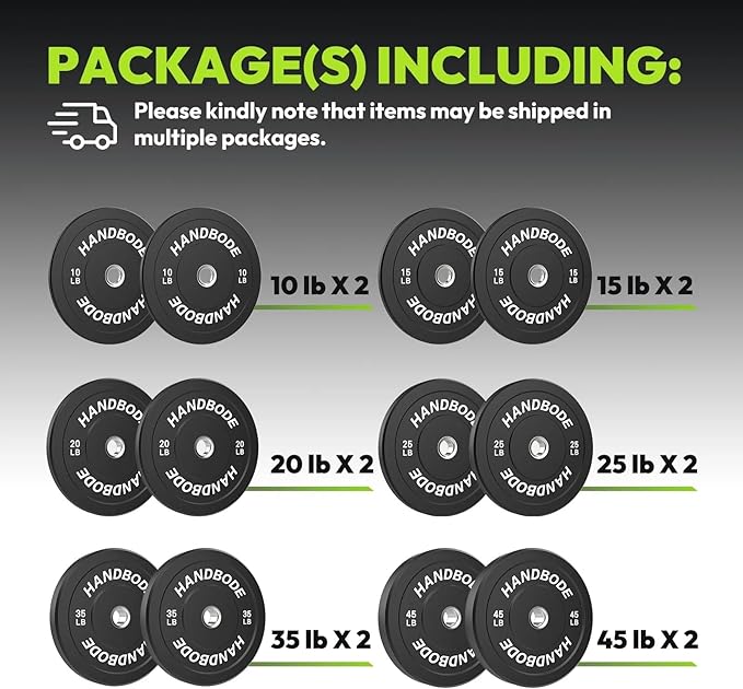 2-Inch Weight Plates High Bounce, Olympic Bumper Plate Set 45/100/160/190/260/300lb, Colored Weight Plates Set for Home Gym, Barbell Weights Rubber Strength Training Plate for Weight Lifting