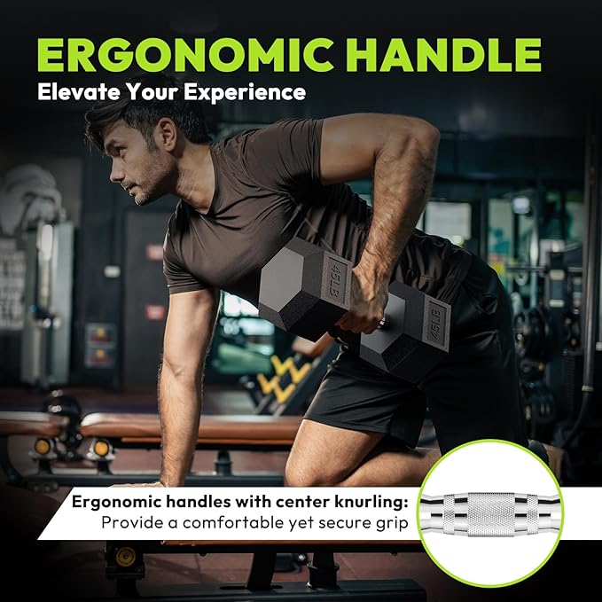 Hex Dumbbell 45-480 lb Set, Rubber Encased Exercise & Fitness Dumbbells for Home Gym, Hand Weights for Strength Training