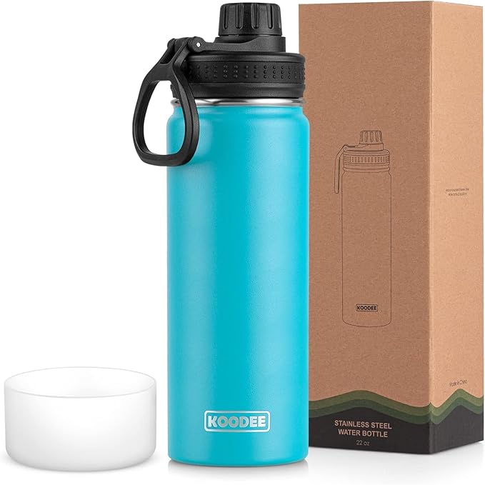 KOODEE Stainless Steel Water Bottle 26 oz Insulsted Sports Water Bottle-Double Wall Vacuum Wide Mouth Metal Water Bottle with Leakproof Spout Lid (Sky Blue)