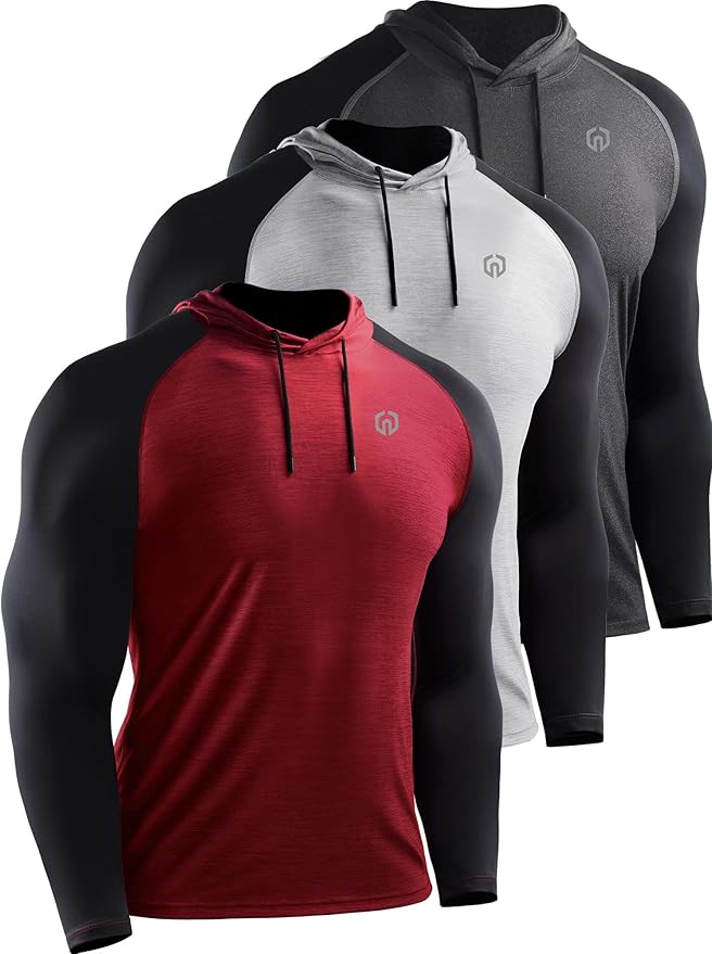 NELEUS Men's Dry Fit Athletic Shirt Workout Running Long Sleeve Shirts with Hoods