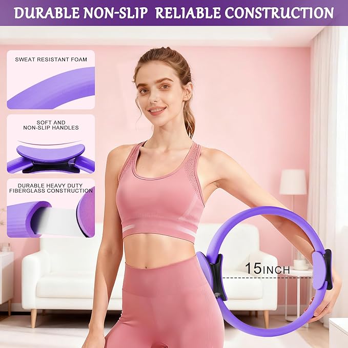 Pilates Equipment Kit For Women, Home Pilates Kit With 15" Pilates Ring, Home Workout Pilates Ring Set With Resistance Bands, Yoga Ball & Guides, Pilates Ring And Ball Set For Starters Home Workouts