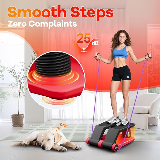 Air Compression Resistance Stepper – Adjustable Mini Stair Climber for Home Cardio Workout, Portable Stepper Machine with LCD Display, 5-Level Adjustable Resistance, Non-Slip Pedals - Batt. not incl.