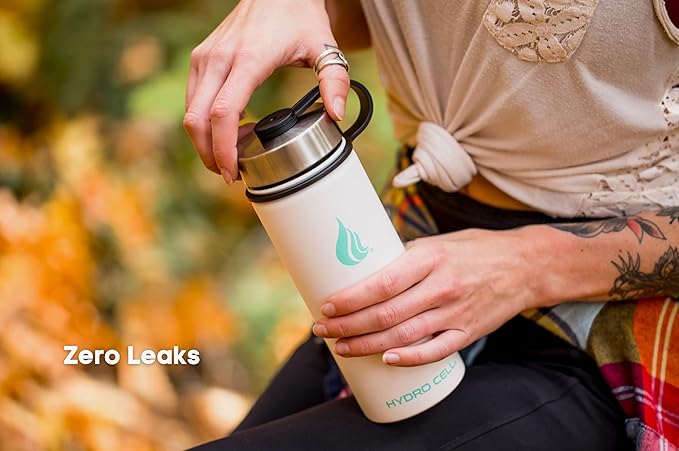 HYDRO CELL Stainless Steel Insulated Water Bottle with Straw - for Cold & Hot Drinks - Metal Vacuum Flask with Screw Cap and Modern Leakproof Sport Thermos for Adults (White 18oz)