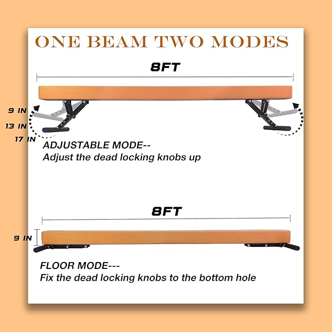 Adjustable Balance Beam for Kids, 8FT Gymnastics Beam with Anti-Slip Legs, High and Low Floor Beam for All Gymnastics Levels, Professional Gymnastic Equipment for Home, Gym Center