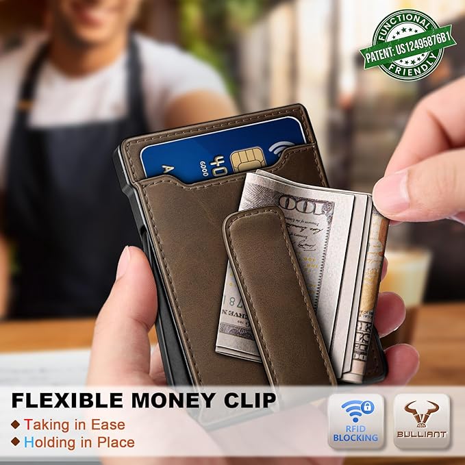 BULLIANT Men Wallet-Slim Money Clip Wallet Metal Card Case With Pop up Access 9 Cards RFID Blocking Pocket Fit
